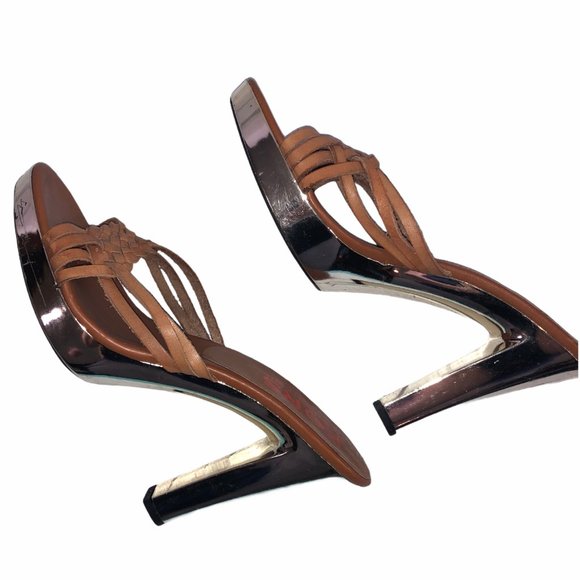 Michael Kors Tan Braided Gold Platform Mule Heels - Picture 6 of 7